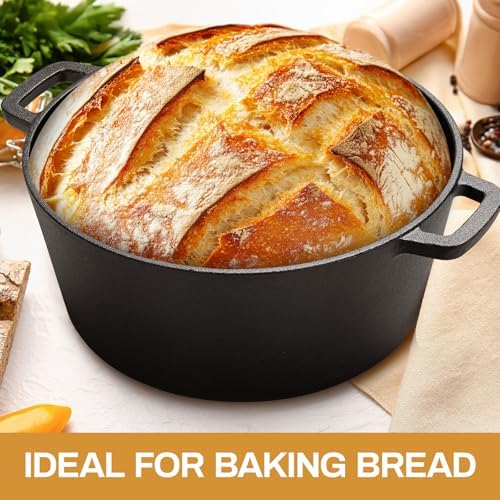 TLGREEN Cast Iron Dutch Oven 6.7QT Pot 2.5QT Skillet Lid Silicone Holders - Image 5