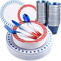 LIYH 180 Pcs 4th of July Plates - Red White and Blue Plastic Silverware & Patriotic Party Supplies Include Dinner & Dessert Platos, Forks, Knives, Spoons, Cups 4th of July Decorations by LIYHLoveinyourheart