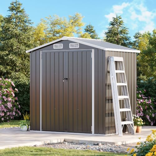 MXV 6x4 FT Outdoor Metal Storage Shed, Lockable Galvanized Steel Tool House with Sloped Roof, Waterproof Shed for Backyard, Garden, Patio, Black - Image 3