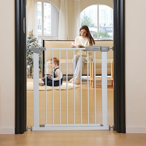 30.47"-32.64" Baby and Pet Safety Gate, 30" Tall Metal Walk-Thru Gate for Doorways & Stairs, Easy One-Hand Open, Dual Lock (White, 29" W x 30.5“H) by SafeGo