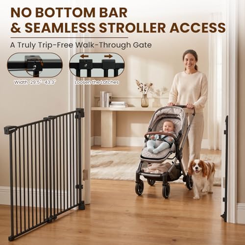 Mumeasy 30" Tall Baby Gate for Stairs, 36.2-55.1" Expandable Hardware Mounted (Drill Needed), Removable No Bottom Bar Dog Gate, Auto Close Wide Walk Thru Safety Gate for Doorways, Pets& Toddlers,Black - Image 5