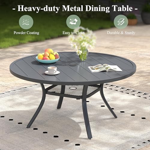 47.2" Patio Dining Table for 6, Round Outdoor Metal Dining Table with Umbrella Hole for Lawn Garden Backyard, Dark Grey - Image 7