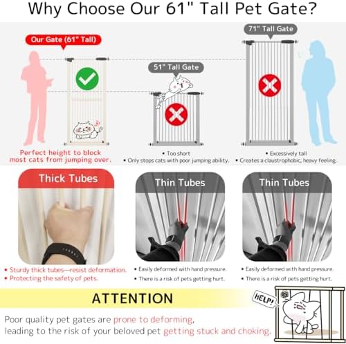 Lumizone 61.02" Extra Tall Pet Gate for Cat Dog 30.12"-38.38" Wide Cream - Image 3