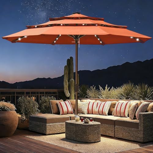 EliteShade USA 10-Year-Non-Fading 10ft 3-Tier Market Patio Umbrella, Commercial Table Umbrella with 80 Solar LED Lights, Crank Open, Windproof & UPF 50+ UV Protection for Garden, Deck, Pool, Backyard, No Tilt, Rust - Image 3