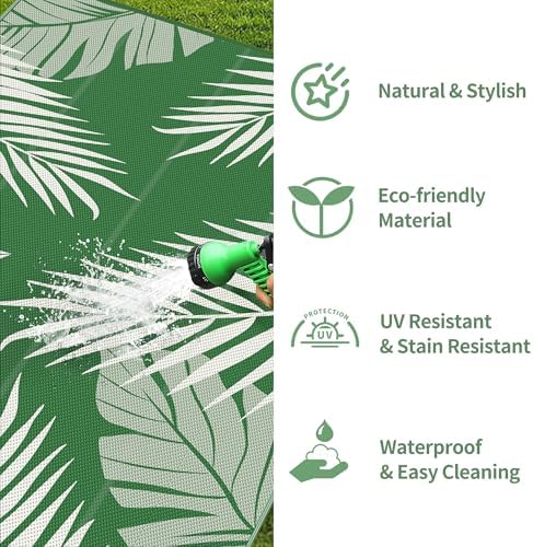GENIMO Outdoor Rug, Waterproof Plastic Rugs 10'x14' for Camping Dark Green - Image 5