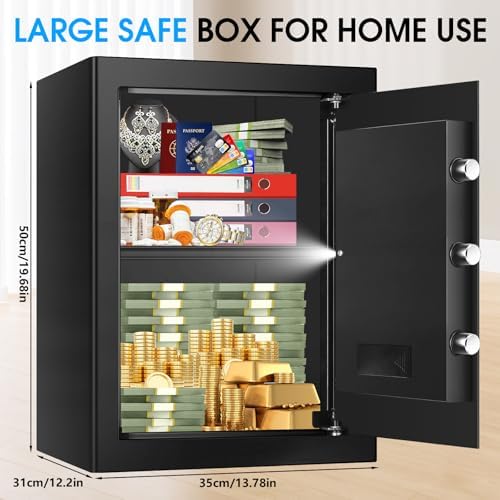 3.4 Cub Large Fireproof Safe for Home, Security Home Safes Water and Fireproof with Combination Lock, Alarm System and Removable Shelf, Anti-Theft Digital Fire Proof Safe for Home Document Valuables - Image 3