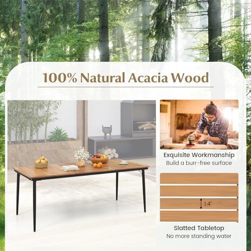 Tangkula 79" Acacia Wood Outdoor Dining Table, Rectangular Patio Table - Image 6