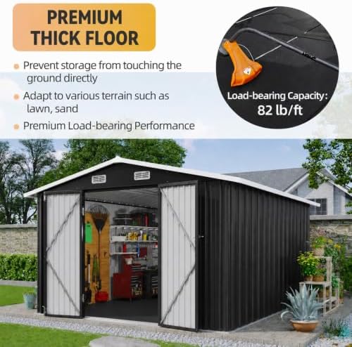 Aoxun 10x12FT Shed with Floor Galvanized Steel Outdoor Storage Shed Black - Image 4