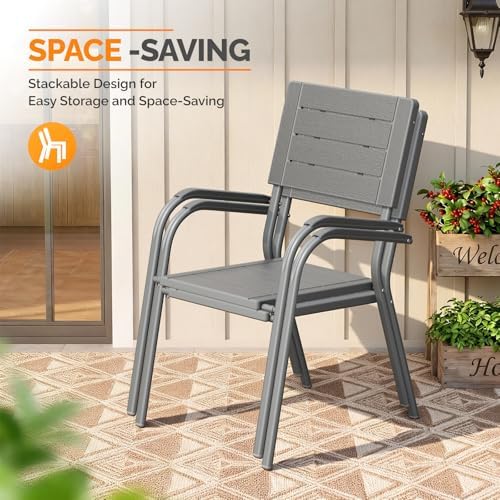 VINGLI Outdoor Patio Dining Chairs, Stackable HDPE All-Weather Arm Chairs, Weatherproof Outdoor Seating for Garden, Backyard, Poolside, Balcony,Grey (4 Pack) - Image 5