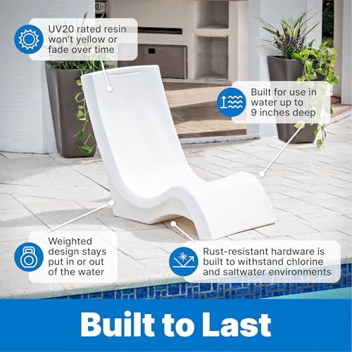 Step2 Vero Pool Chair, Fade-Resistant, Waterproof Patio Furniture for Sun Shelf, Use in Pools up to 9-Inches of Water, Weighted, White - Image 6
