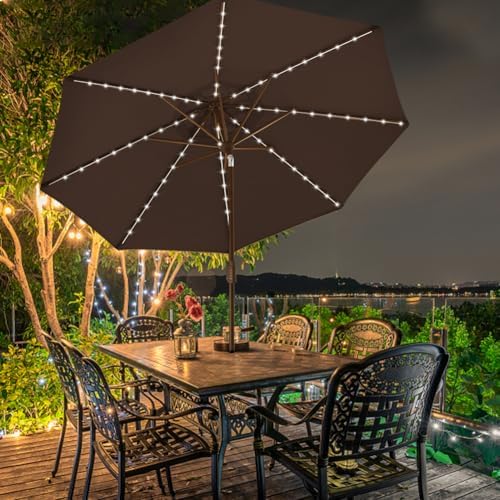EliteShade USA 10-Year-Non-Fading 9ft Market Patio Umbrella, Commercial Grade Table Sun Umbrella with 80 Solar LED Lights, Crank Open, Windproof & UPF 50+ UV Protection for Garden, Deck, Pool, Backyard, Chestnut - Image 4