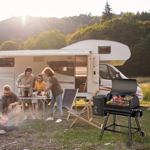 KingChii Electric Wood Pellet Grill & Smoker with Side Shelf, 456 SQ.IN Grill Capacity, with PID Temperature Control (180-425°F) for Backyard Camping Bake and Roast, Black with Cover - Image 6