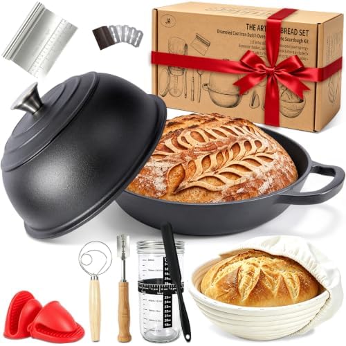 Cast Iron Dutch Oven for Bread Baking, 5.5QT Pre-Seasoned Bread Oven Set by Jalarox