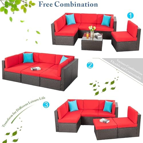 Vongrasig 6 Piece Patio Furniture Set, Small Outdoor Sectional Couch, Red - Image 5
