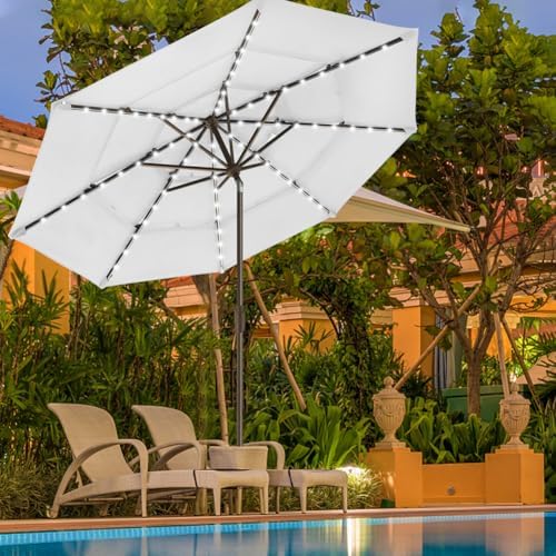 EliteShade USA 10-Year-Non-Fading 9ft 3-Tier Market Patio Umbrella, Commercial Table Umbrella with 80 Solar LED Lights, Crank Open, Windproof & UPF 50+ UV Protection for Garden, Deck, Pool, Backyard, White - Image 4