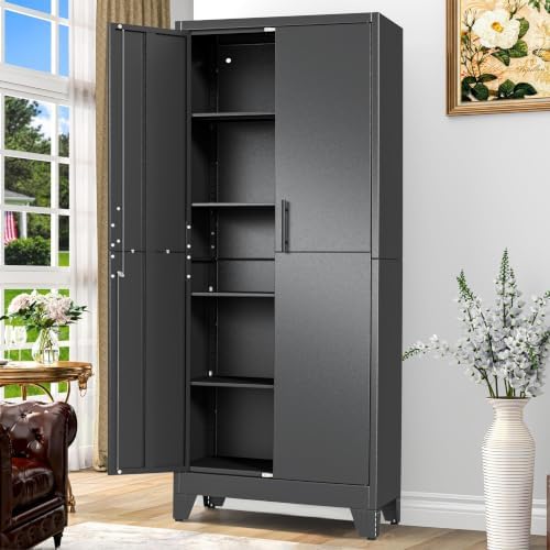 GAIOUS Tall Metal Storage Cabinet with Lock, Freestanding Steel Bookcase by GAIOUS