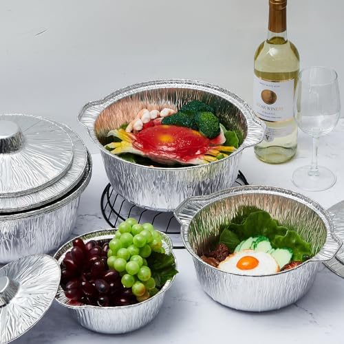 Ziliny 24 Pcs Disposable Aluminum Pot with Lid Round Foil Pans Disposable Cookware Food Container for Vacation Trips Camping Baking Heating Cooking (33.8,67.6,121.7 oz) - Image 2