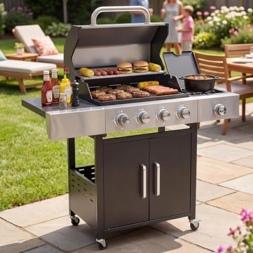 Aoxun 4-Burner 49000 BTU Propane Grill with Side Burner, Black by Aoxun