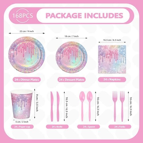 168Pcs Iridescent Birthday Party Decorations for Girls Bridal, Serve 24 - Image 2