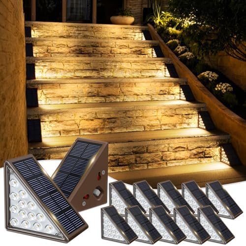 JOFIOS Solar Step Lights for Outside, 12pack Solar Stair Lights Outdoor Waterproof IP67, Deck Step Lights, Outdoor Light Decor for Staircase, Patio, Front Step, Pathway, Front Porch(Warm Brown) by JOFIOS
