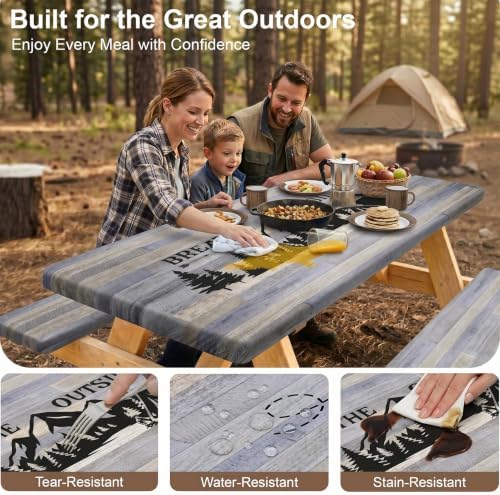 Picnic Table Cover with Bench Covers Camping Tablecloth Set with Pocket - Image 3