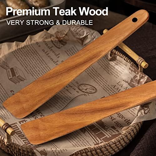 Non Toxic Wood Spatula for Cooking Spoon Teak Wooden Utensil Set Spurtle - Image 6
