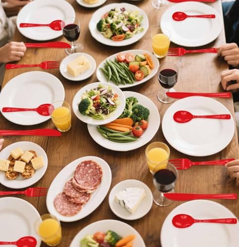 SietDESEO 25 PCS Red Plastic Spoons Disposable Utensils Heavy Duty Red Spoons Disposable Cutlery for Birthday Wedding Baby Shower Bridal Shower Plastic Silverware - Image 7