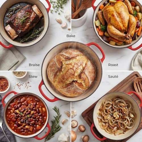 Zulay Kitchen 7.7 Quart Enameled Cast Iron Dutch Oven Pot with Lid – Premium Durability & Oven Safe up to 500°F – Heavy Duty Cookware Perfect for Bread Baking, Stews, Braising & Roasting – Ablaze Red - Image 3