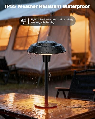 Electric Patio Heater, 1500W Portable Tabletop Infrared Heater with 3 Power Levels, IP55 Waterproof Outdoor Heater for Garden, Balcony, Backyard (black, tabletop-pull string) - Image 5