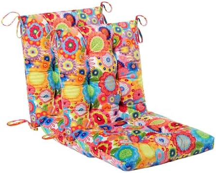 Outdoor Patio Cushion, Rocking Chair Cushion, Tufted Pads, Set of Upper and Lower with Ties Pack of 2 (2 Sets) - Back 20"×17", Seat 17"×17" (Multicolored Flowers) by Makimoo