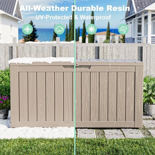 DRATO 90 Gallon Deck Boxes Outdoor Waterproof, Resin Large Lockable Storage Box with Lid, Outdoor Storage Bench Patio Cushions Furniture, Garden Tools, Pool Accessories (Grey, 90 Gallon) - Image 5