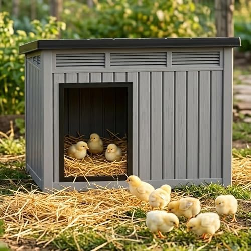 Weather Resistant Resin Chicken Nest Box with Lift Strut and Perimeter Drain Holes（Grey） by KFY