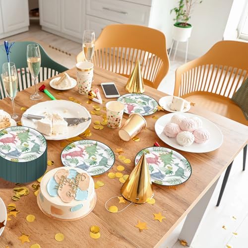 WRAPAHOLIC 25Pcs Birthday Paper Plates - 9 Inch Dinosaur Green Plant Disposable Plates Decorative Dinner Plates for Party Tableware Supplies Table Decor - Image 4