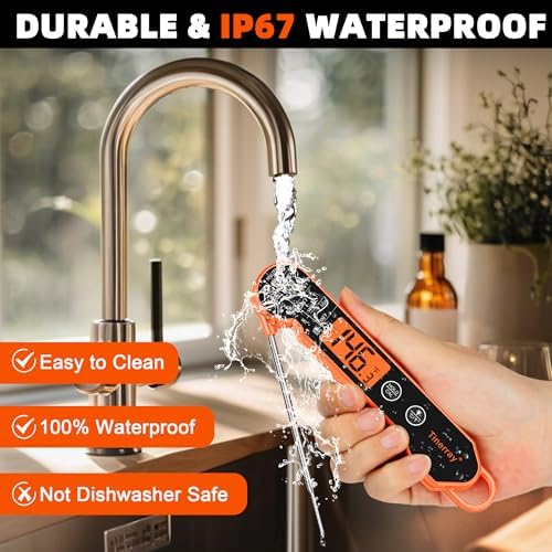 Professional Digital Meat Thermometer Instant Read Waterproof – Folding Probe Food Thermometer with Backlight & Calibration, Fast Read for BBQ, Grill, Deep Fry, Liquids, Gift for Chef (Orange) - Image 3