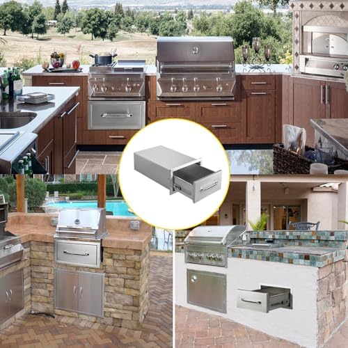 Outdoor Kitchen Drawers 14" W x 8.5" H x 23" D Flush Mount Single BBQ Drawers with Chrome Handle Built-in Stainless Steel Drawer for Outdoor Kitchen Island, Patio Grill Station - Image 6