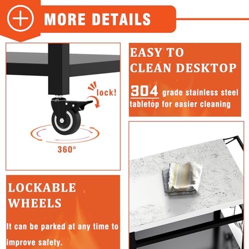 32" Double-Shelf Grill Table, Movable Grill Cart for Ninja - Image 4