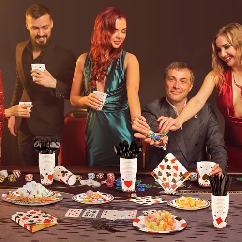 durony 350 Pieces Casino Print Party Tableware Set Including Casino Party Plates Cups Napkins Knives Forks Spoons Serves 50 for Poker Club Casino Theme Party Decorations - Image 6