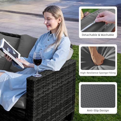 UDPATIO Patio Furniture Set with Fire Pit Table and Swivel Rocking Chairs, 6 Pieces Outdoor Wicker Furniture Set with Waterproof Cover, 4'' Thickened Cushion, Grey - Image 6