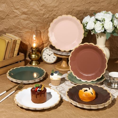 96 Pcs Sage Paper Plates 9 Inch Scalloped Woodland - Image 2