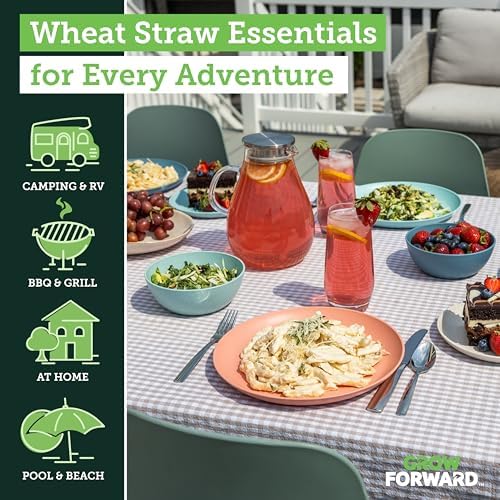 Grow Forward 16-piece Premium Wheat Straw Dinnerware Sets for 4 - Unbreakable Dishwasher & Microwave Safe Plastic Plates and Bowls Sets - Patio, Outdoors, RV, Camping Dishes - Tropical - Image 2