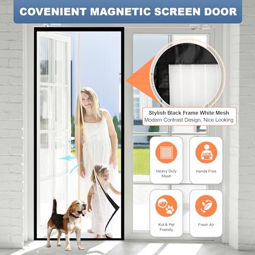 METAONLY Magnetic Screen Door Mesh, Works for Patio, Sliding Door, Keeps Bug Mosquito Out, Fresh Air Flow, Fits 36" x 82" Door - Curtain Size 38" x 83", Black Frame White Veil - Image 3
