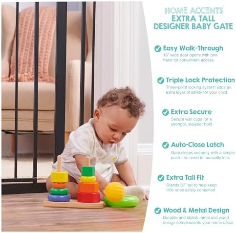 Regalo Safety 37" Extra Tall Baby Gate, Bottom of Stairs & Doorways - Image 4