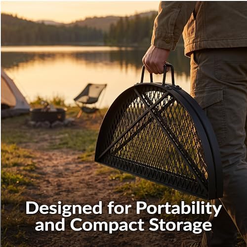 Sunnydaze Round Folding Camping Grill Grate for Fire Pit, Steel, 22" Dia - Image 4