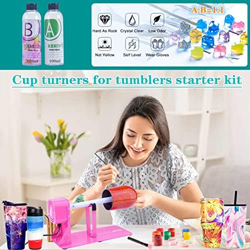 LFSUM Cup Turner Kit for Crafts Tumbler, Tumbler Cup Spinner, Glitter Powder, Epoxy Resin Kit for Beginners with Epoxy and Heat Gun (1X-Rose Red) - Image 6