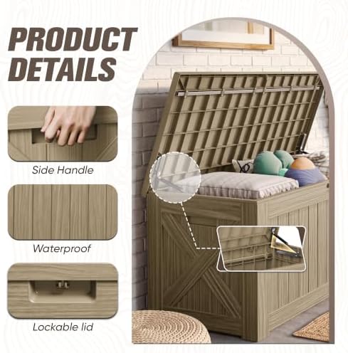 JUMMICO 120 Gallon Resin Deck Box, Large Outdoor Storage Box Waterproof - Image 2