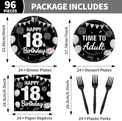 96PCS 18th Birthday Party Paper Plates and Napkins and Forks Set for Time To Adult 18 Years Old Party Paper Plates Disposable Decor Happy 18th Parties Set for Kids Birthday Gatherings Decorations - Image 2