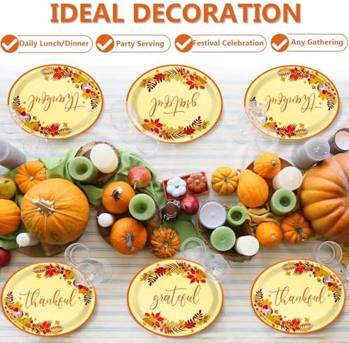 Qyeahkj 50 PCS Thanksgiving Oval Paper Plates Large 11” Heavy Duty Disposable Give Thanks Plates Fall Party Decorations Autumn Maple Leaf Serving Tray Fall Party Tableware Set - Image 5