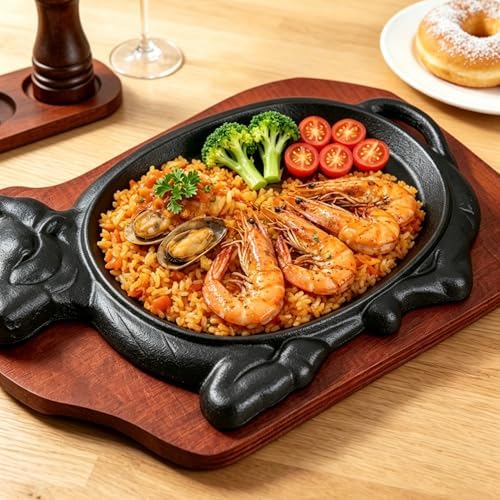 Cast Iron Steak Plate Sizzle Griddle Skillet with Wooden Base (8.6" x 5.9" Inch) - Image 7