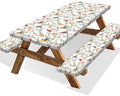 Bird Branch Picnic Table Cover with Bench Covers and Bag, Camping Essentials, Spring Summer Floral Waterproof Windproof, Fitted Tablecloth Cover with Elastic Edge for Outdoor Garden 3 PCS 30x96 Inch by Xguatan