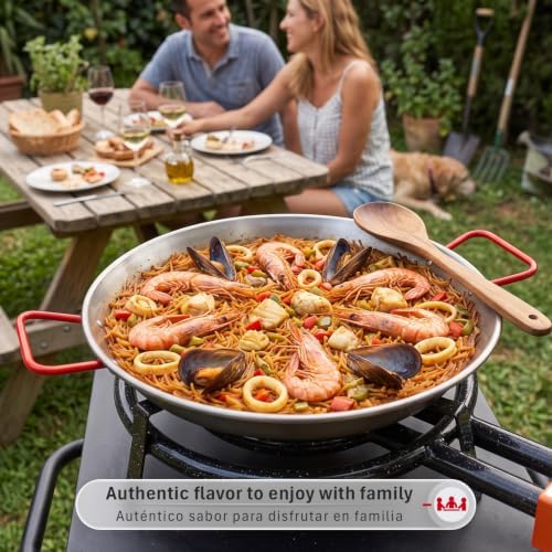 Magefesa 17" Carbon Steel Paella Pan – 42 cm - 10 Servings, Durable & Lightweight with Dimpled Surface, Ideal for Outdoor Cooking & Traditional Valencian Paella - Image 4